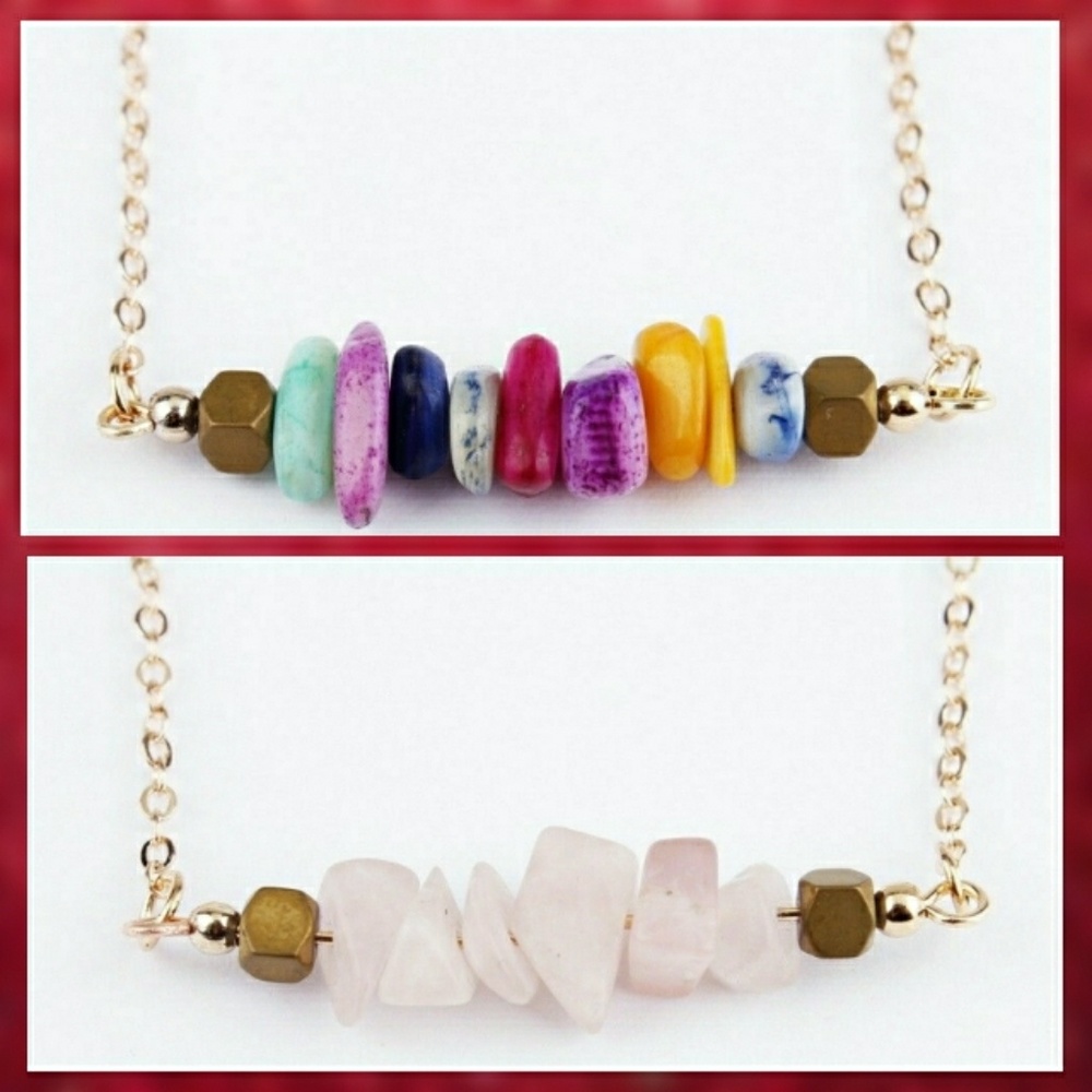 Set Two Bar Necklaces w/Semi-Precious Stones